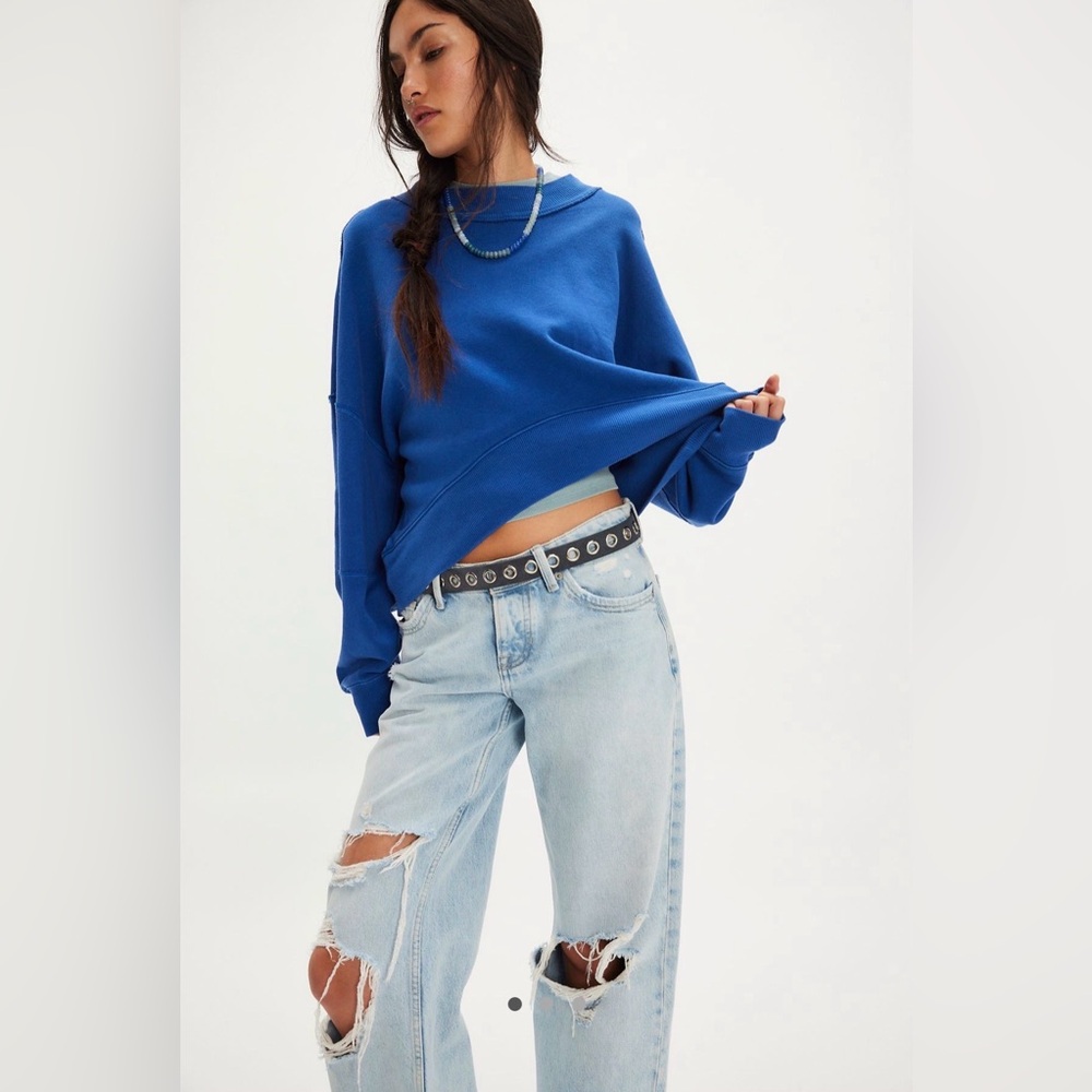 NWT Free People We The Free Hi-Lo Pullover True Blue